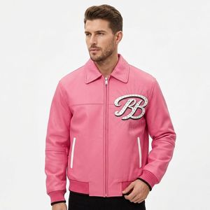 OEM Top Grade Men's Luxury <b>Rhinestone</b> Bomber <b>Jacket</b> Customized Embroidered PU Leather Patchwork Front Varsity Windproof - Product Image 3