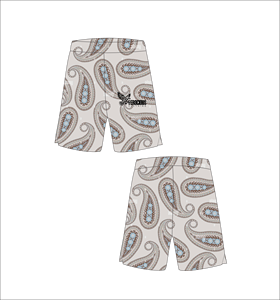 Shorts de basketball gris clair personnalisés avec motif cachemire marron et bleu, légers, respirants, en maille, pour l'entraînement sportif et le streetwear - Product Image 1