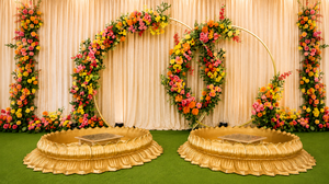 Conjunto de Asientos Desmontables Estilo Bote Vintage para Ceremonia Pithi de Boda India al Aire Libre, Decoración Premium de Fibra para Eventos de Mehendi y Haldi - Product Image 4