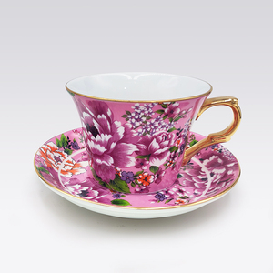 Luxury Porcelain Coffee Cup with Gold Handle Water Transfer Printed Six-color Floral <b>Tea</b> Cup Saucer Business Gift <b>Set</b> Taiwan - Product Image 1