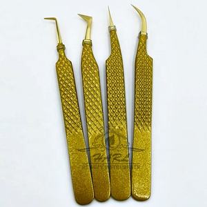 Pince à épiler d'extension de cils en acier inoxydable avec logo personnalisé vente en gros cils en vrac en fibres d'or jaune - Product Image 3