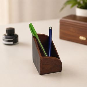 Porte-articles de papeterie en bois de rose indien |   Support à stylos en bois avec porte-accessoires divers |   Décoration de table de bureau, organisateur de bureau fait main, cadeau - Product Image 2