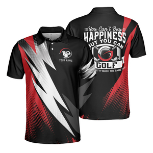 Polo de golf pour homme imprimé sur mesure, noir, rouge, blanc, motif géométrique, séchage rapide, 100% polyester, manches courtes, style sportif - Product Image 1
