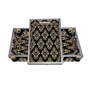 Ensemble de plateaux carrés en bois MDF faits à la main de qualité supérieure, 2 pièces, avec un élégant revêtement en émail pour la cuisine, la salle à manger et la décoration - Product Image 1