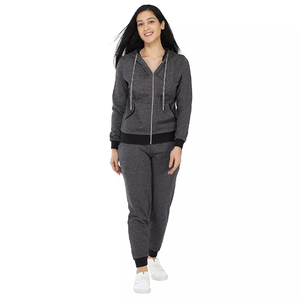Conjunto Deportivo 2 en 1 para Mujer, Color Rosa, con Capucha, Cierre Completo con Cremallera, Bolsillos Laterales, Transpirable, Informal, de Invierno, 100% Algodón - Product Image 1