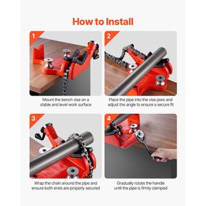 Morsa a Catena Industriale per Tubi, Capacità 1/2 "-8", Base Robusta in Ghisa da 34,6 ", Esperto nel Fissaggio Tubi - Product Image 3