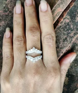 Round Cut Moissanite Engagement <b>Ring</b> <b>925</b> Sterling <b>Silver</b> Pave Band Solitaire <b>Ring</b> Luxury Diamond Look Bridal Jewelry - Product Image 1