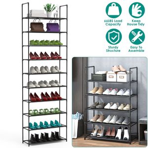 Scarpiera con struttura in acciaio resistente a 10 livelli con capacità regolabile da 66 libbre per risparmiare spazio per stivali/tacchi alti facile montaggio - Product Image 1