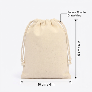 Sac à cordon en coton 100% écologique, sac en toile naturelle pour emballage cadeau, petit sac de rangement unisexe - Product Image 5