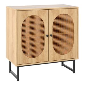 Credenza in Stile Boho in Rattan PE Naturale con 3 Ripiani Regolabili e Cerniere a Chiusura Morbida per Soggiorno - Product Image 3
