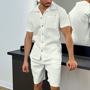 High Quality 2 Piece Mens Shorts Tracksuit Solid Color Loungewear Men Clothes <b>Sets</b> Shorts Sleeve - Product Image 2