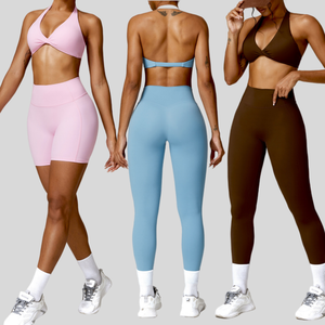 Ensemble de vêtements de sport de luxe pour femmes, 5 pièces, vente en gros : soutien-gorge de sport à dos croisé + veste de sport + short de sport + leggings de yoga - Product Image 6