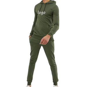 Men's Olive Green Hooded <b>Tracksuit</b> Full Length Solid Color Casual Wear With Side Pockets Breathable Cotton Material Autumn Style - Product Image 1