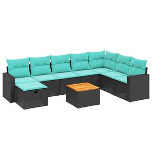 Ensemble de canapés de patio en polyrotin noir, 9 pièces, avec coussins, canapés de jardin - Product Image 2