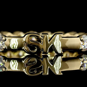 Bague Initiale SK en Diamant Rond de Synthèse, Bande Personnalisée avec Lettre, Or 10K 14K 18K, Argent 925 935, Cadeau d'Anniversaire pour Femme - Product Image 2