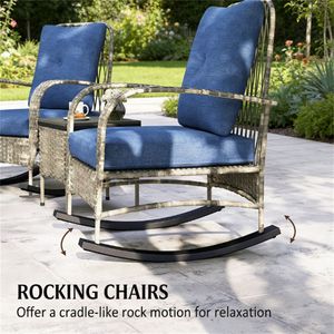 Conjunto de Muebles de Terraza de 3 Piezas, Silla Mecedora para Exteriores con Mesa de Centro, Juego de Jardín en Color Gris - Product Image 3