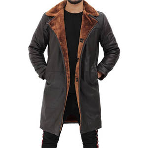 Manteau long en similicuir noir pour femme, col en fausse fourrure épaisse, simple boutonnage, style trench-coat pour l'hiver - Product Image 5