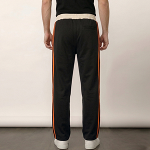 Pantalon de survêtement pour homme en coton noir à 100% avec bandes latérales orange, taille à cordon de serrage, pantalon de survêtement à jambes larges, pantalon en molleton pour homme, hiver - Product Image 2