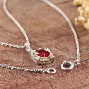 Collier pendentif en rubis rouge naturel pour femme, bijoux minimalistes en rubis rose, élégant en argent sterling, pour fiançailles et anniversaire - Product Image 6