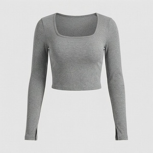 Camiseta Larga de Manga Larga para Mujer, Estilo Crop Top, Color Personalizado, Diseño Elegante, Ropa Deportiva de Moda, Tendencias para el Gimnasio - Product Image 1