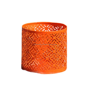 <b>Cage</b> Design Round Iron Tea <b>Light</b> Candlestick Holder With Orange Color Finished For Lighting Unique Metal Candle Holder - Product Image 4