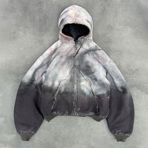 Customized Acid Washed Hoodie <b>Applique</b> Embroidery Vintage Techwear Puffer Quilted Cotton Padded Bomber Hoodie Men Winter - Product Image 3