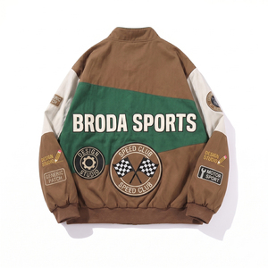 แจ็คเก็ตบอมเบอร์ NASCAR คุณภาพพรีเมียม OEM ODM ไซส์พลัส สำหรับทุกเพศ สไตล์วินเทจ สตรีทแวร์ ปักลายมอเตอร์ไซค์ ผ้าฝ้ายเนื้อบางเบา สำหรับผู้ชาย - Product Image 2