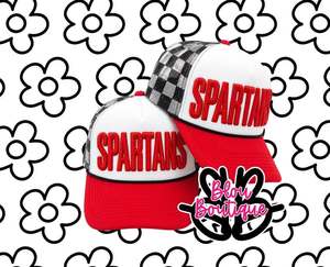 Gorra Trucker Blou Boutique Spartans, Diseño a Cuadros Rojo, Blanco y Negro, Malla Ajustable, 6 Paneles, Estilo Deportivo Casual, Gran Venta - Product Image 1