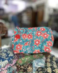 New Block Print Multicolor Floral Print Quilted Makeup Bag Cotton Cosmetic Travel Bag Women Toiletry Bag - Product Image 1
