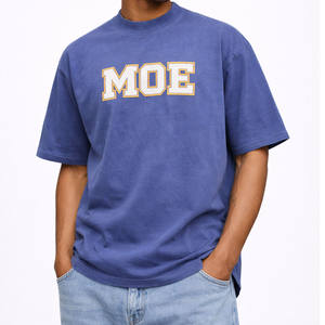 Camisetas de algodón oversize azules lavadas para hombre con estampado de letras en el pecho, cuello redondo, estilo streetwear, para suministro al por mayor OEM - Product Image 1