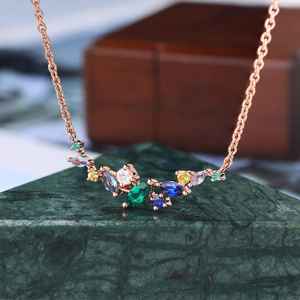 Collar ligeramente curvado con aguamarina, alejandrita, esmeralda de laboratorio, zafiro de laboratorio y piedra lunar para mujer, joyería fina OEM ODM - Product Image 5