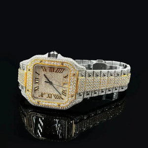 Reloj Hip Hop de Acero Inoxidable Chapado en Oro Amarillo con Incrustaciones de Diamantes Moissanite, Cuadrado, Estilo Antiguo, Deportivo, de Cristal, a la Moda - Product Image 5