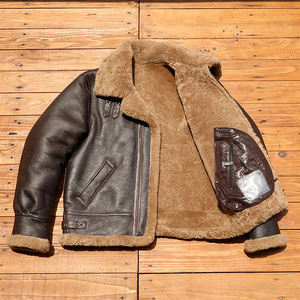 En stock, veste bomber B3 pour homme, en cuir d'agneau véritable avec doublure en peau de mouton, veste de moto épaisse de style locomotive - Product Image 2
