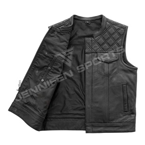 Chaleco de Cuero para Motocicleta, Corte Diamante, Estilo Biker, Sin Mangas, para Verano, Transpirable, para Club de Motociclistas - Product Image 2