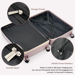 Juego de 3 Maletas Rígidas de ABS de 20 Pulgadas con Puerto USB, Portavasos y Ruedas Giratorias, Diseño Moderno con Apertura Frontal - Product Image 6