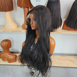 <b>Human</b> Hair <b>Wigs</b> Double Drawn 100% Virgin Vietnamese Hair Natural Color Natural Wave HD Lace 13x6 Hand Made Long Extensions - Product Image 1