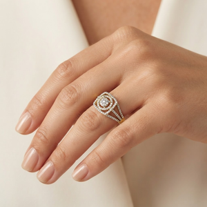 Bague solitaire pavée de diamants naturels de 0,72 carat en or jaune 18 carats |   Bijoux élégants et raffinés pour femmes, tendance pour les mariages et les soirées, idéal pour un cadeau - Product Image 2