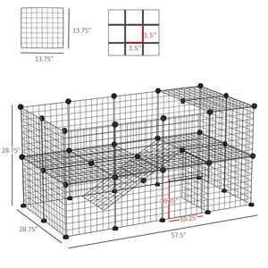 Recinto Portatile Fai-da-te in Filo Metallico per Animali Domestici, 36 Pannelli, Recinzione da Giardino, Rampa Solida per Conigli, Gattini, Cuccioli, Nero, Uso Interno, in Ferro - Product Image 3