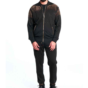 Men's Black Rhinestone Tracksuit Set Full Sleeve Zipper Streetwear Regular Fit Autumn Wear Dot Pattern Polyester Material - Product Image 4