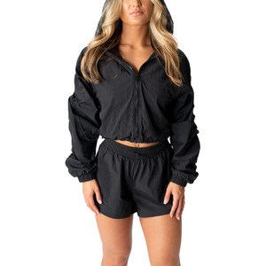 Women's Color Block Windbreaker Tracksuit Set Custom Crop Top and <b>Shorts</b> Windproof Sporty Streetwear Co Ord Outfit - Product Image 5