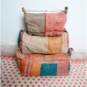 Juego de Bolsas Acolchadas de Algodón 3 en 1 Hechas a Medida con Cierres para Boutiques, Tiendas Minoristas y Regalotecas, Bolsas Acolchadas Kantha con Estampado Étnico - Product Image 1