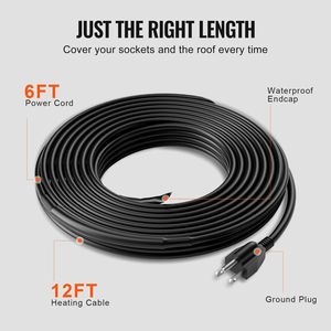 Nastro Riscaldante per Protezione da Congelamento per Grondaie e Tubi, 12FT 5W/FT, per Sciogliere Neve e Ghiaccio sul Tetto - Product Image 5