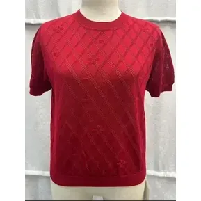 เสื้อถักลายเพชรสีแดงเชอร์รี่แบบลำลอง (P8T26206) เสื้อคาร์ดิแกนแจ็คการ์ดน้ำหนักเบาพร้อมกระดุมตกแต่งลายพิมพ์ เสื้อคลุมไหล่สำหรับฤดูร้อน - Product Image 1