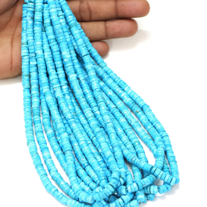 Magnifiques perles Heishi en turquoise facettée en forme de pneu, 5-7 mm, qualité supérieure AAA, turquoise facettée en forme de roue, pierres précieuses en gros - Product Image 2