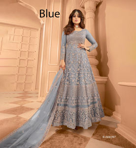 Mode indienne tendance pour femmes, longue robe Anarkali en filet lourd brodée, Salwar Kameez en modal, tenue de soirée de mariage - Product Image 1