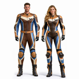 Traje de Cuero para Motociclismo de una Pieza, Estilo Vintage Marrón y Azul, con Protección CE, Estilo Retro, para Hombre y Mujer, Venta al Por Mayor - Product Image 1