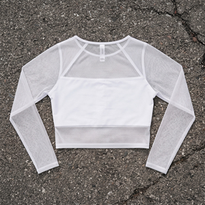 Top Corto de Malla Transparente para Mujer con Bordado y Manga Larga, Camisa Corta Transparente Ajustada de Malla con Manga Corta para Verano - Product Image 2