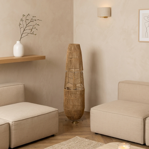Handwoven Rattan <b>Rope</b> <b>LED</b> Floor Lamp Minimalist Design Iron Frame Standing Light for Living Room Bedroom Apartment Hotel - Product Image 2