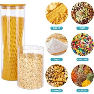 Set di 7 Barattoli in Vetro per Alimenti con Coperchi Ermetici in Legno di Bambù, Contenitori da Cucina per Pasta, Biscotti, Noci, Chicchi di Caffè - Product Image 2