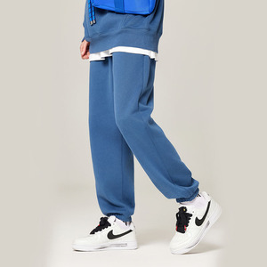 Pantalones deportivos negros lisos para hombre, de pierna ancha, holgados, de felpa, con cintura elástica, pantalones casuales lisos, OEM - Product Image 1